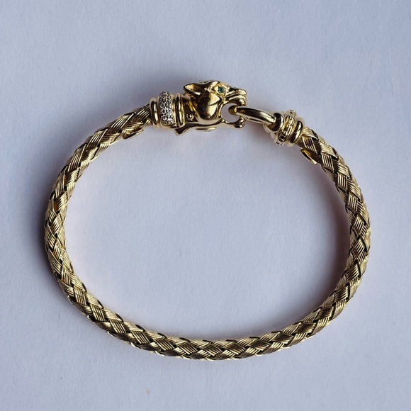 Made in Italy Emerald Eyed Woven Bangle Bracelet Genuine 18k Gold over Solid925 - Picture 6 of 16